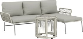 Outsunny Set mobilier de grădină din poliratan 3 piese, set lounge cu chaiselongue canapea pentru două persoane masă cu sticlă perne detașabile | Aosom Romania