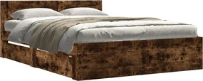 vidaXL Cadru de pat cu tăblie stejar fumuriu 140x200 cm lemn prelucrat