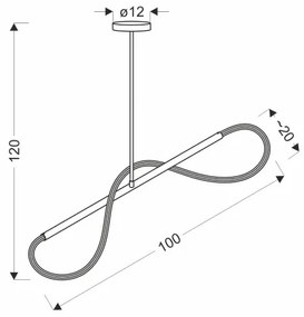 Lustră LED suspendată pe cablu SUPREME, 22W/230V, 100 cm, auriu