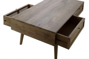 Măsuță de cafea dreptunghiulară din lemn de mango și ratan, natur, cu 4 sertare și picioare înclinate, 46 x 115 x 60 cm, „Ravena” – Ethnic Collections