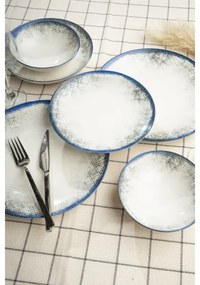 Set de veselă din porțelan, 24 piese, alb/albastru