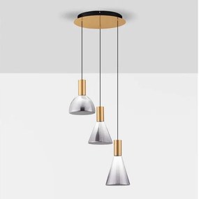 Lustra moderna cu 3 pendule LED, Metal, Sticla, Fumuriu, Voi