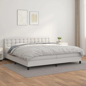 3141144 vidaXL Pat box spring cu saltea, alb, 200x200 cm, piele ecologică