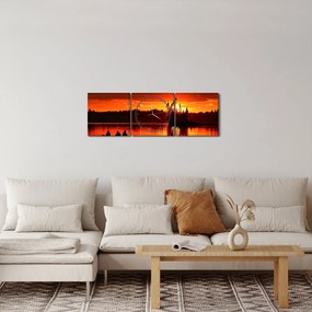Tablou - Pescari pe lac (cu ceas) (90x30 cm)