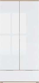 Dulap ZELE, alb lucios/stejar wotan, PAL, cu 2 usi, 91x57x195 cm