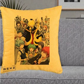Perna Personalizata Assassination Classroom Grup Complet Anime, 40x40 cm, Galben, Husa Detasabila, Perna Inclusa, BEKZ®