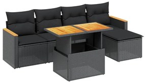 3273050 vidaXL Set mobilier de grădină cu perne, 6 piese, negru, poliratan