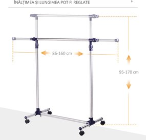 Cuier din inox cu roti HOMCOM, 160 x 170 cm, argintiu | Aosom Romania
