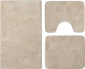 Set covoare baie antiderapante, 3 piese, bej, textura soft cu acolade