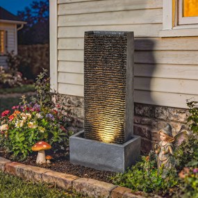 Outsunny Fântână 2 niveluri pentru grădină cu iluminare LED, pompă, aspect granit 37,5 x 22 x 80 cm | Aosom Romania