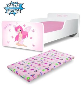 Pat Fetite Start Pink Fairy de la 2 la 12 ani, cu saltea cu lana inclusa PC-P-MOK-PFR-80