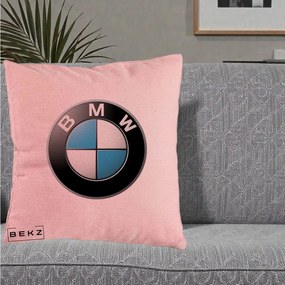 Perna Personalizata cu emblema BMW, 40x40 cm, Roz, Husa Detasabila, Perna Inclusa, BEKZ®