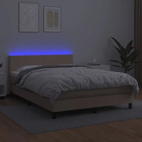 Pat cu arcuri, cu saltea si LED cappuccino 140x190 cm piele eco Cappuccino, 140 x 190 cm, Design simplu