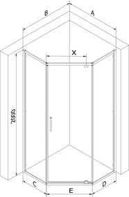 Mexen Exo-R cabina de duș pentagonală cu deschidere de 90 x 90 cm, transparentă, aurie - 812-090-090-50-00