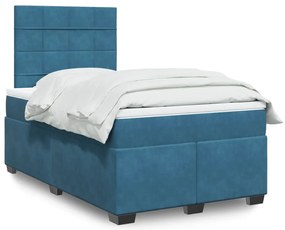 vidaXL Pat box spring cu saltea, albastru, 120x190 cm, catifea