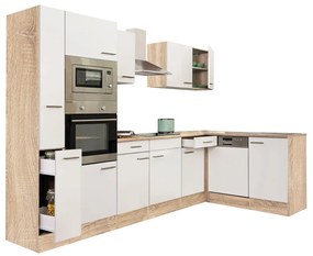 Mobilă de bucătărie de colț Yorki 310, corp din stejar Sonoma, cu față alb satinat