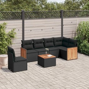 3260102 vidaXL Set canapele de grădină cu perne, 7 piese, negru, poliratan