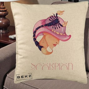 Perna Personalizata Zodiac Scorpion Cowgirl, 40x40 cm, Bej, Husa Detasabila, Perna Inclusa, BEKZ®