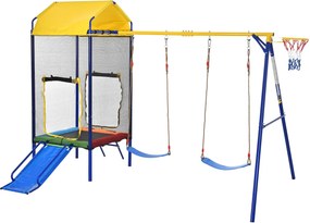 Dispozitiv multifuncțional 4-în-1 pentru exterior pentru copii, trambulină cu plasă de siguranță, pentru 3–8 ani, 336x217x238 cm, Multicolor