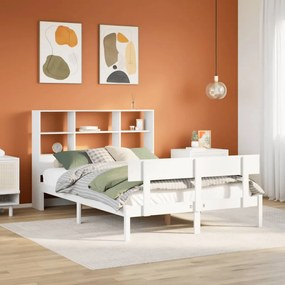 vidaXL Pat cu bibliotecă fără saltea, alb, 120x190 cm, lemn masiv pin