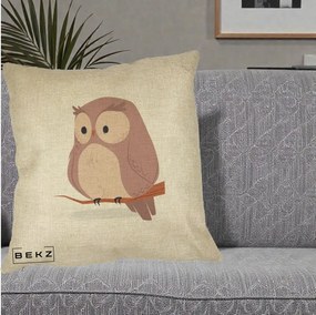 Perna Decorativa Bufnita Kawaii pe Creanga, 40x40 cm, Crem, Husa Detasabila, Perna Inclusa, BEKZ®