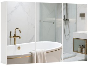 HOMCOM Dulap cu oglindă pentru baie, Badschrank cu 3 uși cu oglindă, Montaj pe perete, 90 x 15,5 x 60 cm, Placă de fibră, Alb | Aosom Romania