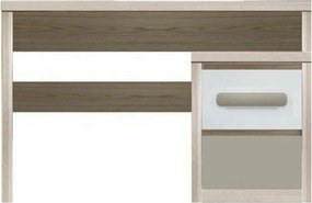 Birou ROMA 10, stejar ferrara/alb lucios/gri mat, PAL, 130x58x77 cm