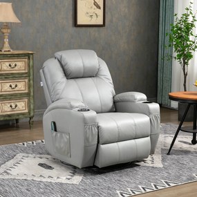 HOMCOM Fotoliu de Masaj și Reclinabil cu Suport pentru Picioare din Piele PU Gri | Aosom Romania