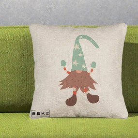 Perna Decorativa Pitic Gnom Nordic cu Cadou Menta, 40x40 cm, Bej Canapea, Husa Detasabila, Perna Inclusa, BEKZ®