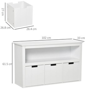 HOMCOM Bufet de Salon cu 3 Sertare Mobilizabile și Rafturi Deschise pentru Cărți Jucării Dulap Auxiliar de Depozitare pentru Dormitor Bucătărie 102x33x61,5 cm Alb | Aosom Romania