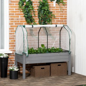 Outsunny Pat de Grădină Înălțat cu Acoperiș din PE, Jardinieră din Lemn pentru Exterior cu 4 Orificii de Drenaj, pentru Flori și Legume, pentru Grădină, Balcon, 121x55x117 cm, Gri Închis | Aosom Romania