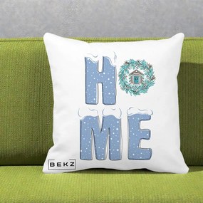 Perna Decorativa HOME Iarna cu Coroana, 40x40 cm, Alba Mata, Husa Detasabila, Perna Inclusa, BEKZ®