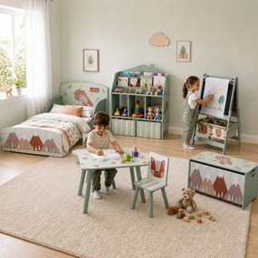 Tablă pentru copii 3 în 1 AIYAPLAY cu 2 containere, șevalet de artă din lemn pentru copii 3-8 ani, 54x46,5x93cm, de culoare verde | Aosom Romania