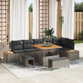 vidaXL Set de canapele pentru grădină cu pernă 9 pcs Gri Rattan poli