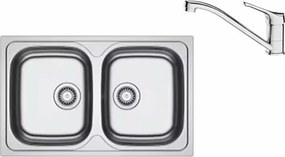 Set chiuveta bucatarie inox Franke Spark 80x50 cm cu 2 cuve fara picurator finisaj lucios plus baterie crom