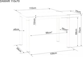 Masa de dining neagra DAMAR 100x70 cm, decor marmura alba
