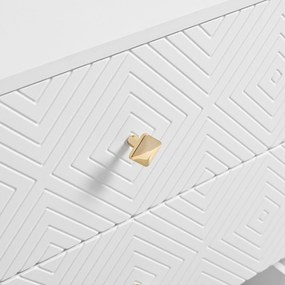 Comodă cu 6 sertare, cu model geometric și mânere în formă de diamant, pentru dormitor și living, 120x40x80 cm, Alb