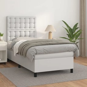 3142810 vidaXL Pat box spring cu saltea, alb, 80x200 cm, piele ecologică