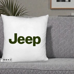 Perna Personalizata cu emblema Jeep, 40x40 cm, Alb Pufos, Husa Detasabila, Perna Inclusa, BEKZ®