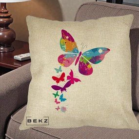 Perna Decorativa Fluturi Splash, 40x40 cm, Crem, Husa Detasabila, Perna Inclusa, BEKZ®