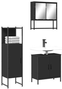 vidaXL Set mobilier de baie, 3 piese, negru, lemn compozit