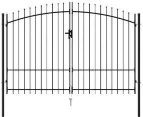 Poarta de gard cu usa dubla, varf ascutit, negru 3x1,75 m otel 3 x 1.75 m