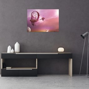 Tablou pe sticlă - Zână pe o insulă plutitoare (70x50 cm)