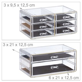 Organizator produse cosmetica 8 sertare  suport pentru pensule creioane si rujuri Transparent /Auriu Acril