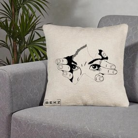 Perna Decorativa Ochi care Rup Suprafata, 40x40 cm, Bej Canapea, Husa Detasabila, Perna Inclusa, BEKZ®