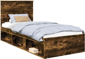 vidaXL Cadru de pat Stejar fumuriu 100 x 200 cm Lemn de pin masiv