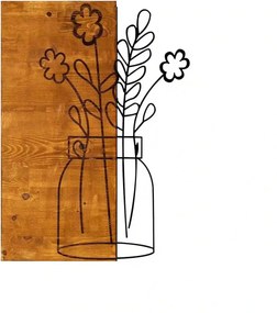 Decoratiune perete CICEK2, stejar/negru, lemn/metal, 41x58 cm