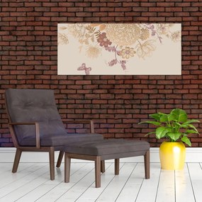 Tablou - Vintage, flori și fluturi (120x50 cm)