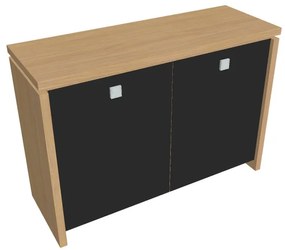 Dulap mic Verno 128 x 46 x 90 cm, uși de sticlă, stejar deschis / negru