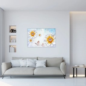 Tablou - Copoziția flori și fluturi (90x60 cm)